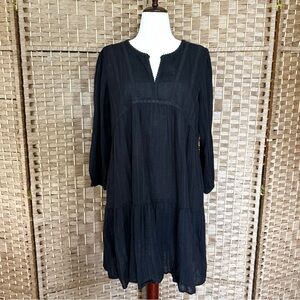 EUC Lucky Brand black cotton boho dress w/ lace L